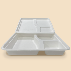 Bandeja desechable ecológica de bagazo de caña de azúcar , 3 compartimentos y tapa