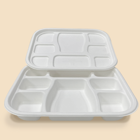 Bandeja compostable con Tapa de 8 compartimentos para separar platos
