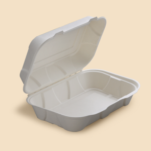 Caja ensalada ecológico y compostable de caña de azúcar. 23 x 15 cm con tapa de cierre hermético