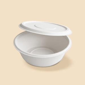 Bol ecológico y compostable de caña de azúcar. 750 ml de capacidad y tapa de cierre hermético