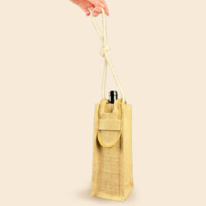 Bolsa yute para botella vino solapa con cordel